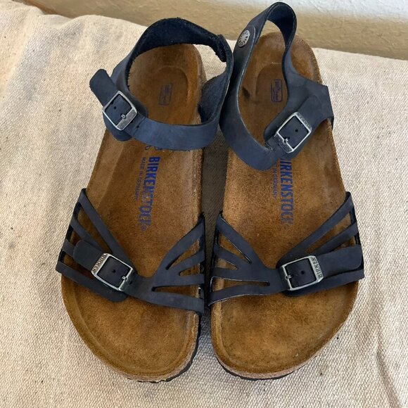 Birkenstock Black Bali Soft Footbed Oiled Leather Hippie Sandals Sz  11-11.5 - Picture 2 of 9